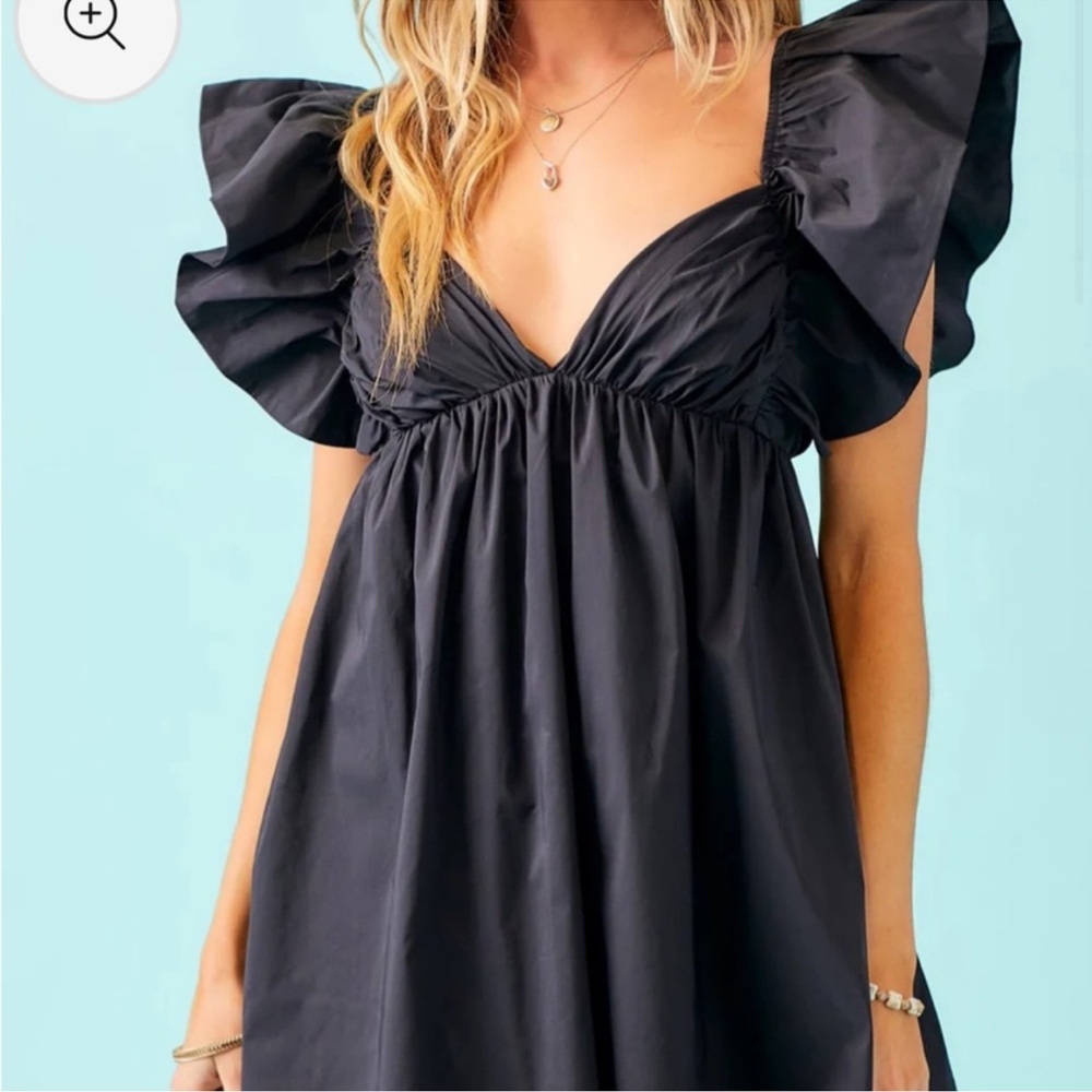 Day + Moon Women's Summer Casual V Neck Ruffle Sleeve Loose Flowy Dress Size L
